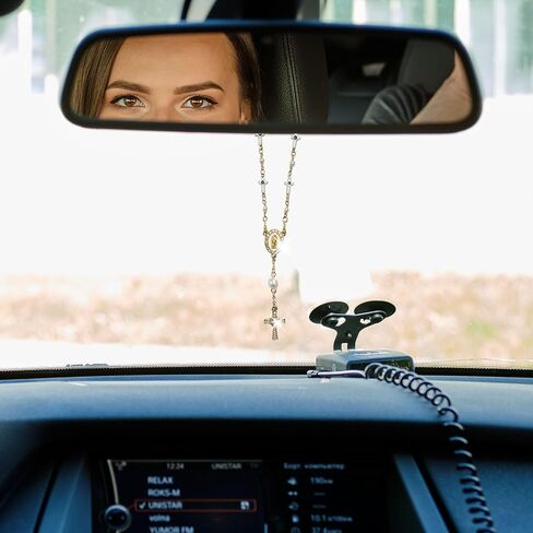 Car Rosary for Rearview Mirror,Cross Rearview Mirror Auto Rosary Beads Car Medal and Cross Hanging Accessories for Mirror Interior Decors for Women Men in Saudi Arabia