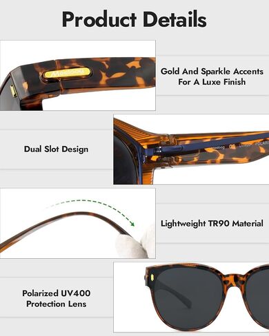 Meeloog Over Glasses Sunglasses for Women Polarized Stylish Large Shades Cover Glass Women Cateye Round UV400 for Driving in Kuwait