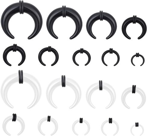 18 PCS Acrylic Septum Stretching Kit, Black and White C Shape Septum Pincher Tapers Stretching Expander Rings for Nose Ear for Women Men Gauges Size 14G 12G 10G 8G 6G 4G 2G 0G 00G in Saudi Arabia