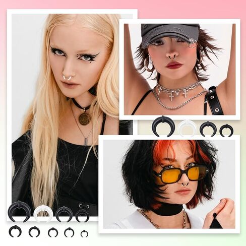 18 PCS Acrylic Septum Stretching Kit, Black and White C Shape Septum Pincher Tapers Stretching Expander Rings for Nose Ear for Women Men Gauges Size 14G 12G 10G 8G 6G 4G 2G 0G 00G in Saudi Arabia
