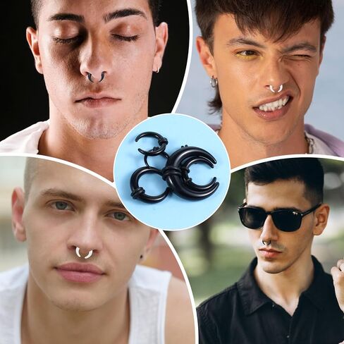 18 PCS Acrylic Septum Stretching Kit, Black and White C Shape Septum Pincher Tapers Stretching Expander Rings for Nose Ear for Women Men Gauges Size 14G 12G 10G 8G 6G 4G 2G 0G 00G in Saudi Arabia