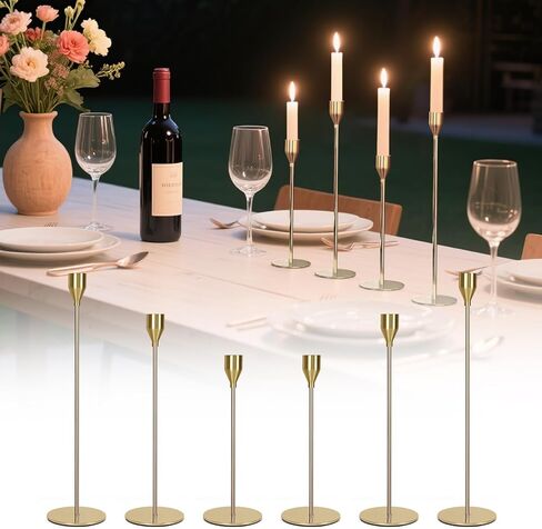Taper Candle Holders, Set of 6 Candlestick Holders for Table Centerpieces, Weddings, Parties, Anniversaries and Home Decor, Elegant Candle Holders (Gold) in Kuwait