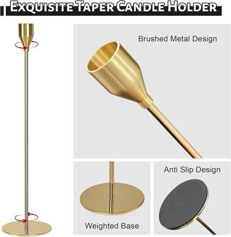 Taper Candle Holders, Set of 6 Candlestick Holders for Table Centerpieces, Weddings, Parties, Anniversaries and Home Decor, Elegant Candle Holders (Gold) in Kuwait