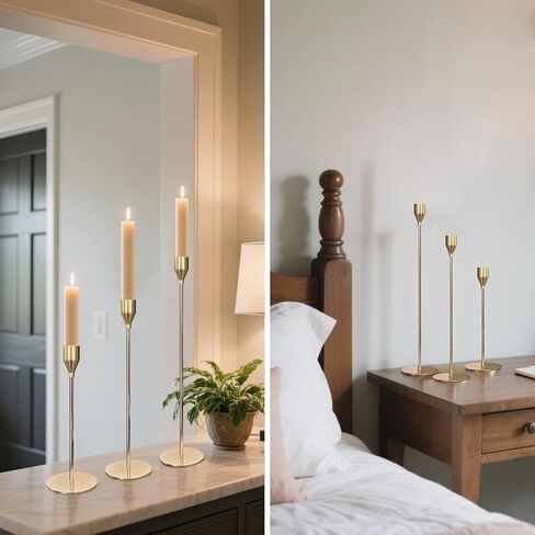 Taper Candle Holders, Set of 6 Candlestick Holders for Table Centerpieces, Weddings, Parties, Anniversaries and Home Decor, Elegant Candle Holders (Gold) in Kuwait