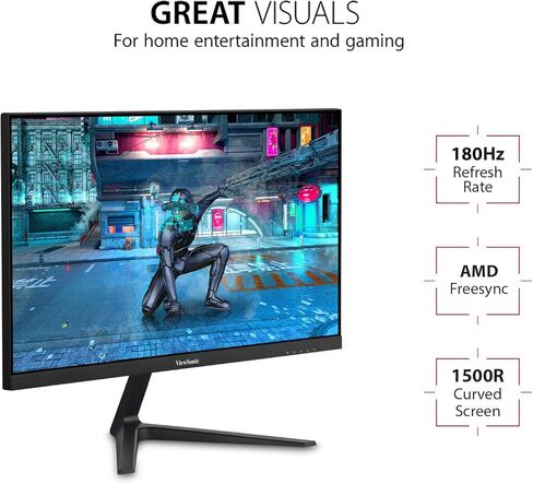 ViewSonic OMNI VX2718-2KPC-MHD 27 Inch Curved 1440p 1ms 165Hz Gaming Monitor with Adaptive Sync, Eye Care, HDMI and Display Port, Black in Saudi Arabia