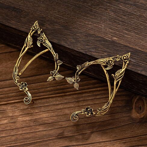 Octwine Vintage Statement Gold Silver Elf Ear Flower Earring Cuffs Simple Earrings Elf Cosplay Cuffs Wrap Earrings Fairy Ears Costume Cosplay Wedding Prom Bar Earrings for Women in Saudi Arabia