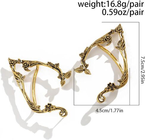 Octwine Vintage Statement Gold Silver Elf Ear Flower Earring Cuffs Simple Earrings Elf Cosplay Cuffs Wrap Earrings Fairy Ears Costume Cosplay Wedding Prom Bar Earrings for Women in Saudi Arabia