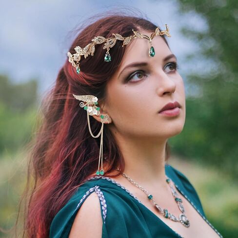 أصفاد الأذن الطازجة قزم و Crown - Crown Fairy Crown و Non Perced Cuffs Renaissance Renfaire Cosplay Assplay in Kuwait