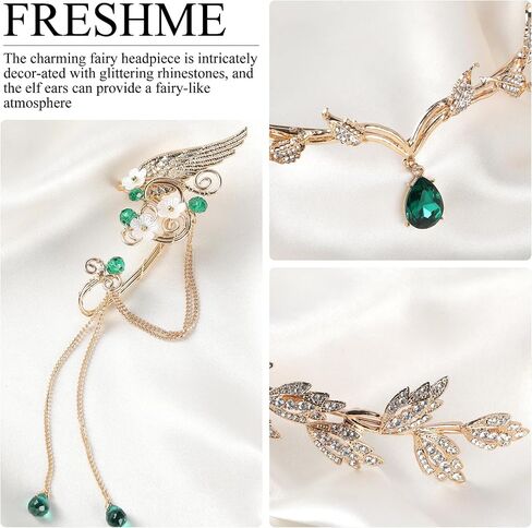 أصفاد الأذن الطازجة قزم و Crown - Crown Fairy Crown و Non Perced Cuffs Renaissance Renfaire Cosplay Assplay in Kuwait