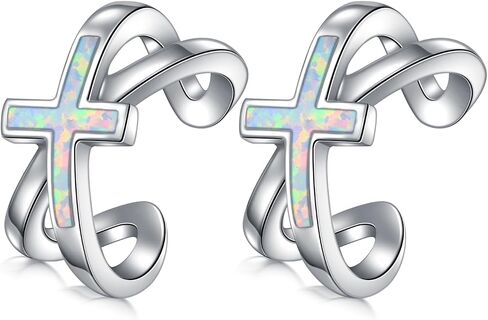 Koyekti Silver/Black Cross Opal Ear Cuff Nonpiercing 925 Sterling Silve Cross Earrings Cross Jewelry Gifts for Women in Kuwait