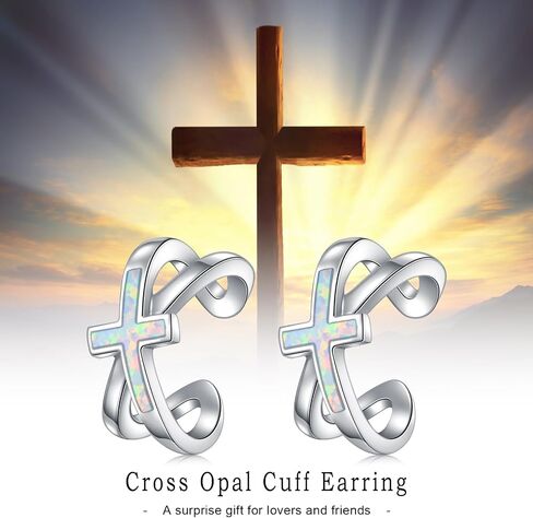 Koyekti Silver/Black Cross Opal Ear Cuff Nonpiercing 925 Sterling Silve Cross Earrings Cross Jewelry Gifts for Women in Kuwait