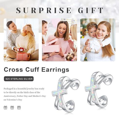 Koyekti Silver/Black Cross Opal Ear Cuff Nonpiercing 925 Sterling Silve Cross Earrings Cross Jewelry Gifts for Women in Kuwait
