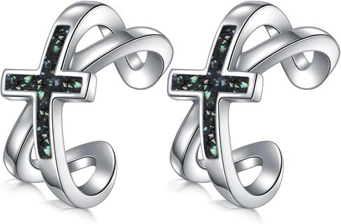 Koyekti Silver/Black Cross Opal Ear Cuff Nonpiercing 925 Sterling Silve Cross Earrings Cross Jewelry Gifts for Women in Kuwait