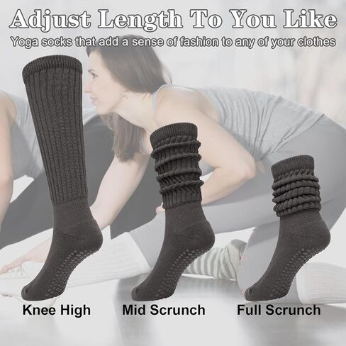 HOUZONIY 3 Pairs Pilates Socks with Grips for Women Non Slip Yoga Long Slouch Socks for Barre Dance Barefoot Workout Hospital in Saudi Arabia