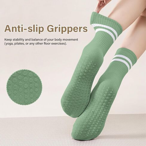 Moon Wood 3 Pairs Pilates Socks with Grips for Women Non Slip Yoga Socks for Barre Ballet Workout Slips Thin Summer Crew Sock in Kuwait