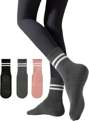 Moon Wood 3 Pairs Pilates Socks with Grips for Women Non Slip Yoga Socks for Barre Ballet Workout Slips Thin Summer Crew Sock in Kuwait