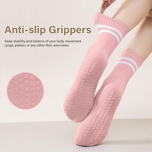 Moon Wood 3 Pairs Pilates Socks with Grips for Women Non Slip Yoga Socks for Barre Ballet Workout Slips Thin Summer Crew Sock in Kuwait