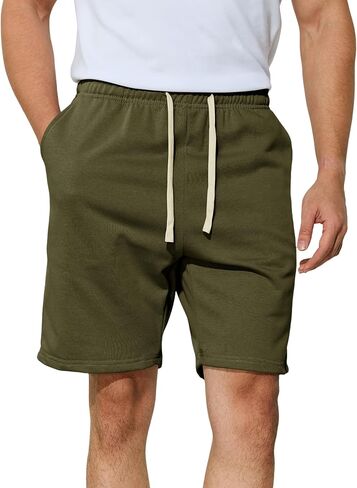 Men's Casual Shorts 7" Cotton Athletic Running Shorts Elastic Waist Drawstring Workout Sweat Shorts in Saudi Arabia