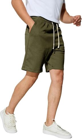 Men's Casual Shorts 7" Cotton Athletic Running Shorts Elastic Waist Drawstring Workout Sweat Shorts in Saudi Arabia