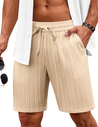 COOFANDY Men's Beach Shorts 9" Elastic Waist Drawstring Casual Shorts Regular Fit Summer Textured Shorts in Saudi Arabia