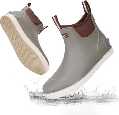 Men's Deck Boots Waterproof Fishing Rain Boots, Anti-Slip Rubber Boots Ankle Booties, High-Performance Footwear Chelsea Boots for Gardening Boating Camping Sailing in Kuwait