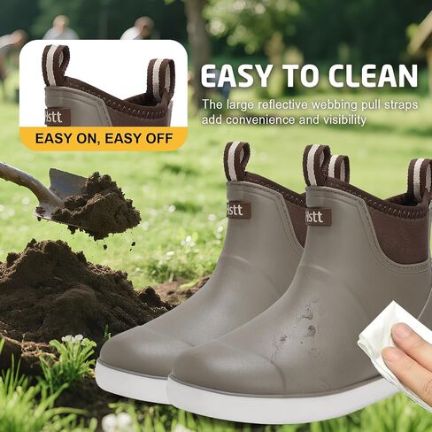 Men's Deck Boots Waterproof Fishing Rain Boots, Anti-Slip Rubber Boots Ankle Booties, High-Performance Footwear Chelsea Boots for Gardening Boating Camping Sailing in Kuwait