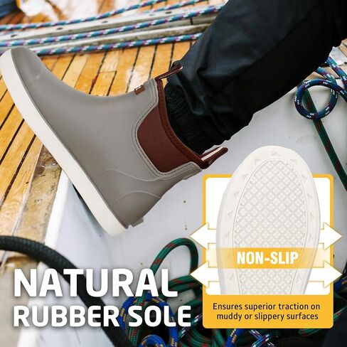 Men's Deck Boots Waterproof Fishing Rain Boots, Anti-Slip Rubber Boots Ankle Booties, High-Performance Footwear Chelsea Boots for Gardening Boating Camping Sailing in Kuwait