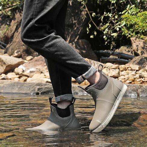 Men's Deck Boots Waterproof Fishing Rain Boots, Anti-Slip Rubber Boots Ankle Booties, High-Performance Footwear Chelsea Boots for Gardening Boating Camping Sailing in Kuwait