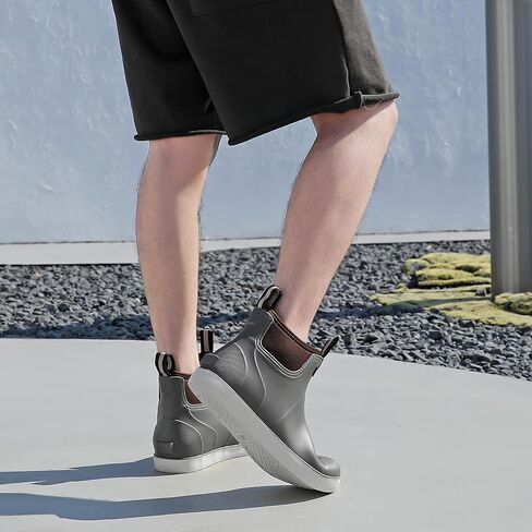 Men's Deck Boots Waterproof Fishing Rain Boots, Anti-Slip Rubber Boots Ankle Booties, High-Performance Footwear Chelsea Boots for Gardening Boating Camping Sailing in Kuwait