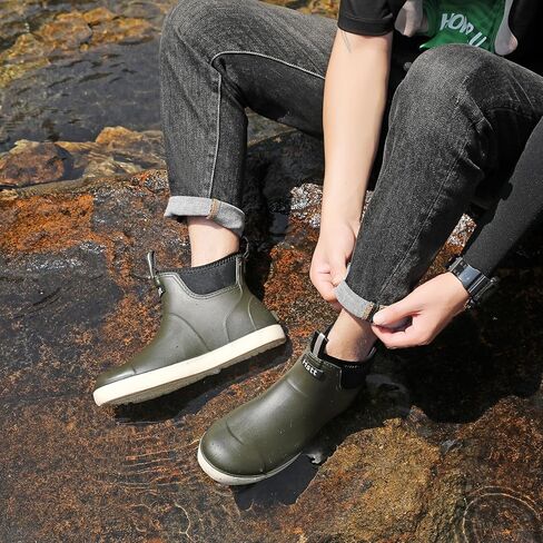 حذاء سطح السفينة للرجال مقاوم للماء أحذية المطر ، وأحذية مطاطية مضادة للانزلاق في الكاحل ، وأحذية حذاء عالية الأداء تشيلسي للحدائق الإبحار in Kuwait