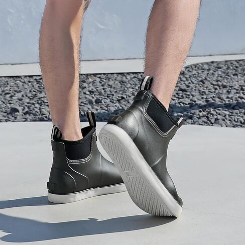 حذاء سطح السفينة للرجال مقاوم للماء أحذية المطر ، وأحذية مطاطية مضادة للانزلاق في الكاحل ، وأحذية حذاء عالية الأداء تشيلسي للحدائق الإبحار in Kuwait
