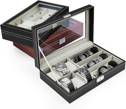 Travel Watch Case, Leather Sunglasses Eyewear Storage Organizer Glasses Holder, Jewelry Box for Watch Band Sunglasses Display in Kuwait