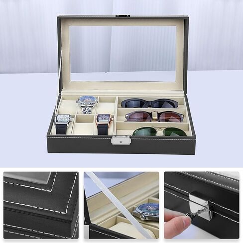 Travel Watch Case, Leather Sunglasses Eyewear Storage Organizer Glasses Holder, Jewelry Box for Watch Band Sunglasses Display in Kuwait