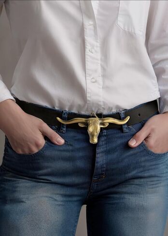 Western Belts for Woman - Leather Cowgirl Belt w/Longhorn Bull Metal Belt Buckle - Stylish Country Concert Outfits in Saudi Arabia