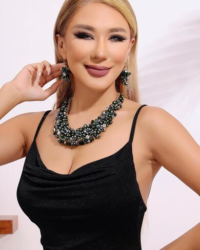 بوكار أزياء الكريستال الكثيفة البيان بيان القلادة الحرك مجموعة للنساء هدية in Kuwait