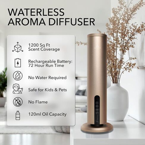 Breeze Diffuser for Home, Office & Spa, Scent Diffuser with Timing Controls, Cordless, Bluetooth Enabled, Safe for Pets & Kids, 1200 Sq Ft Coverage, No Residue, Black (Oil Sold Separately) in Saudi Arabia