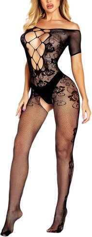Womens Fishnet Bodystocking Sexy Exotic Lingerie One Piece Lace Bodysuit in Saudi Arabia