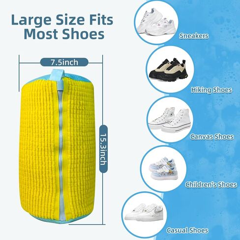 Shoe Washing Machine Bag, Sneaker Laundry Shoe Bag for Washer and Dryer, Durable Mesh Laundry Bags for Delicates Shoes Washing Bag with Side Zip, Reusable Shoe Bag for Gym Shoes(Yellow 1PCs) in Saudi Arabia