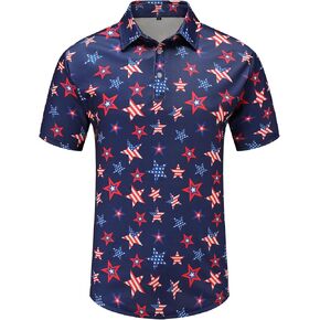 Men's American Flag Polo Shirt, USA Patriotic Short Sleeve Dri-Fit Quick-Dry Golf Shirt