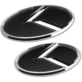 2PCS K LOOG FRONT HOOD Trunk Emblem Badge متوافقة مع Forte Sedan Optima Cerato .etc (ألياف الكربون أسود)