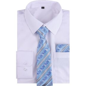 Alizeal 3pcs Mens Dress Shirt with Tie Pocket Square Set Classic Long Sleeve Shirts Matching Necktie Button Down Shirt