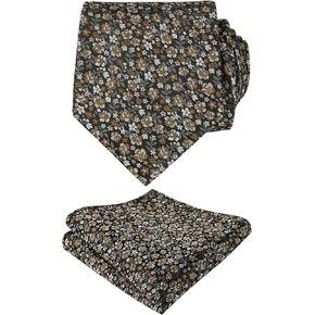 Alizeal Mens 3.15inches Exquisite Floral Tie with Small Flower Printed Pocket Square