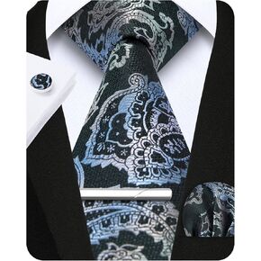 Enlision Ties for Men Paisley Plaid Necktie with Pocket Square Cufflinks Clip Set Formal Business Wedding Prom