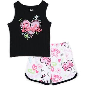 Barbie Girls Fluged Tank Top و French Terry Shorts مجموعة Toddler لأحجام الأطفال الكبيرة (2T - 14-16)