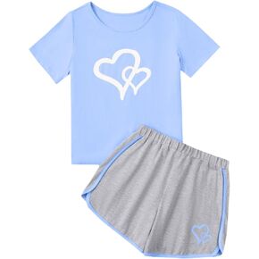 Girl's 2 Piece Outfits Cute Summer T-Shirt and Graphic Shorts Clothing Sets