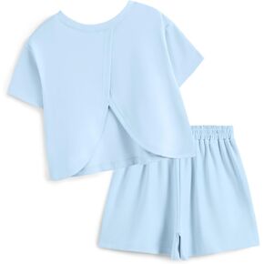 Girls Clothing 2 Piece Summer Set Short Sleeve Tops Shirts Baggy Shorts with Pockets Fashion Outfits for Kids