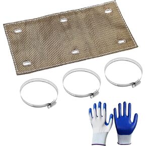Titanium Pipe Shield 6" x 12" Exhaust Heat Shield, Two-layer Material Design Heat Protection up to 1350°F, Protects Heat Sensitive Components, Hoses, Lines, and Electrical Wiring（Included Gloves)