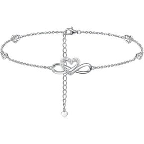 Moissanite Infinity Bracelet/Anklet for Women, Real Authentic 925 Sterling Silver Hypoallergenic, Beautiful Summer Jewelry, Bracelet: 5.8-7.8inch(15-19cm), Anklet: 8.6-10.6inch(21-26cm), Adjustable