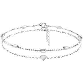 Gold Anklets for Women - Waterproof Cuban Link Heart Beads Anklets Set Layered Anklet Bracelets for Women Gold Jewelry