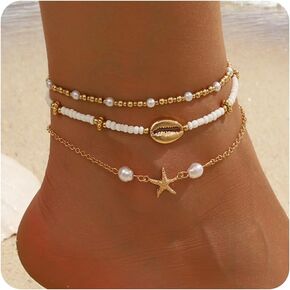 Seashell Ankle Bracelets for Women Starfish Bracelets Layered Boho Puka Shell Anklet Cowrie Shell Bracelets Hawaiian Summer Beach Foot Chain Jewelry